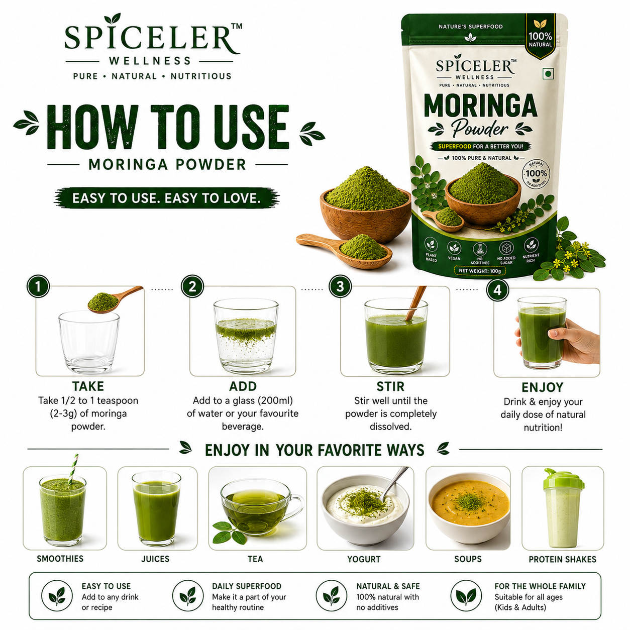 Moringa Powder 100g | 100% Pure & Natural Moringa Leaf Powder