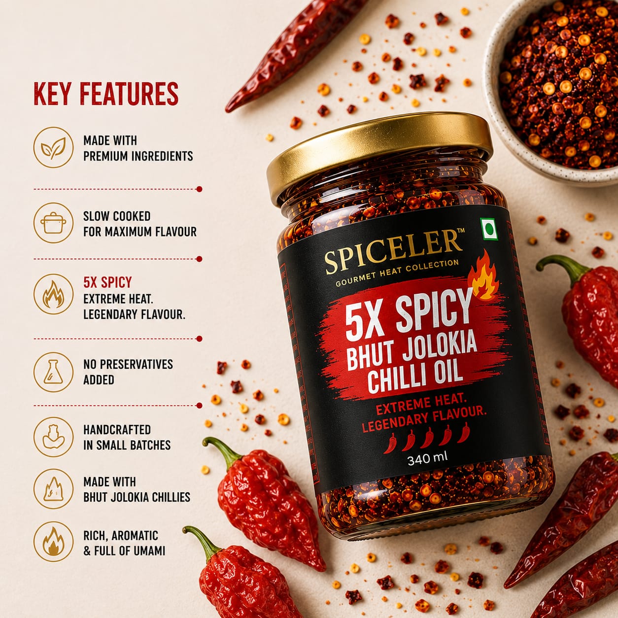 5x Spicy Bhut Jolokia Chilli Oil