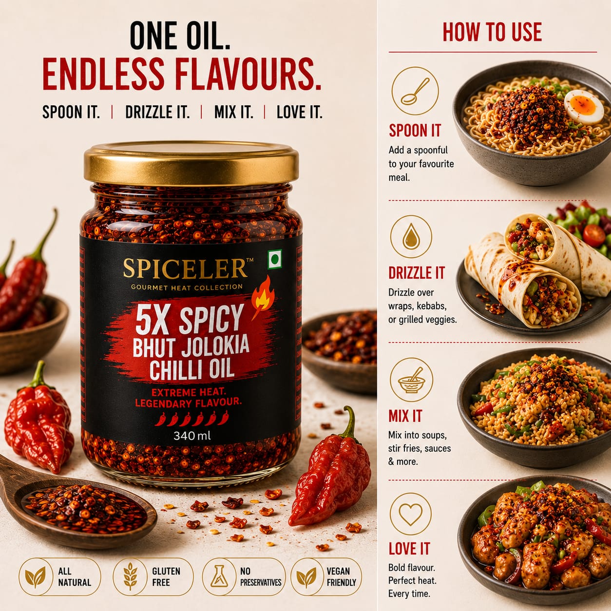 5x Spicy Bhut Jolokia Chilli Oil