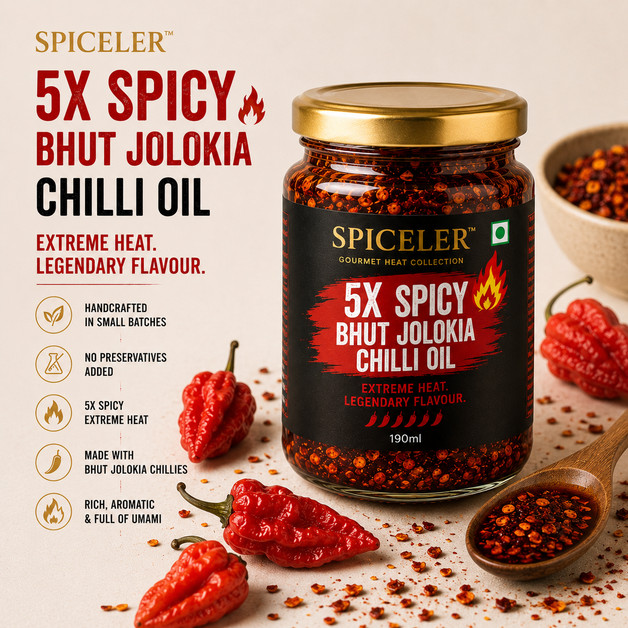 5x Spicy Bhut Jolokia Chilli Oil
